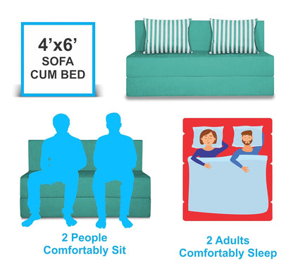 Adorn India Easy Alyn Plus Stripes 2 Seater Sofa Cum Bed (4X6) (Aqua Blue) (1 Year Warranty)