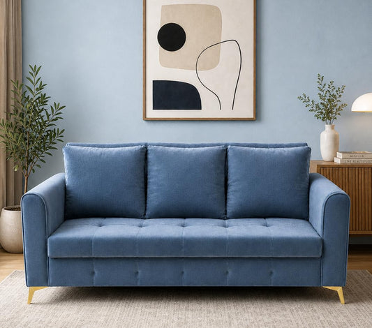 Adorn India Premium Mystic - 3 Years Warranty - 3 Seater Sofa Cum Bed Velvet Suede Fabric - Grey