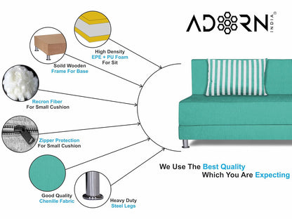 Adorn India Easy Alyn Plus Stripes 4 Seater Sofa Cum Bed (6X6) (Aqua Blue) (1 Year Warranty)
