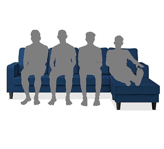 Adorn India Chandler Plain L Shape 5 Seater Sofa Set RHS (Blue) (3 Year Warranty)