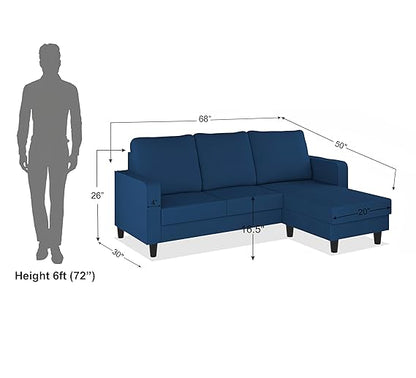 Adorn India Chandler Plain L Shape 4 Seater Wood Sofa Set (Blue) (3 Year Warranty)