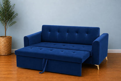 Adorn India Premium Mystic - 3 Years Warranty - 3 Seater Sofa Cum Bed Velvet Suede Fabric - Blue