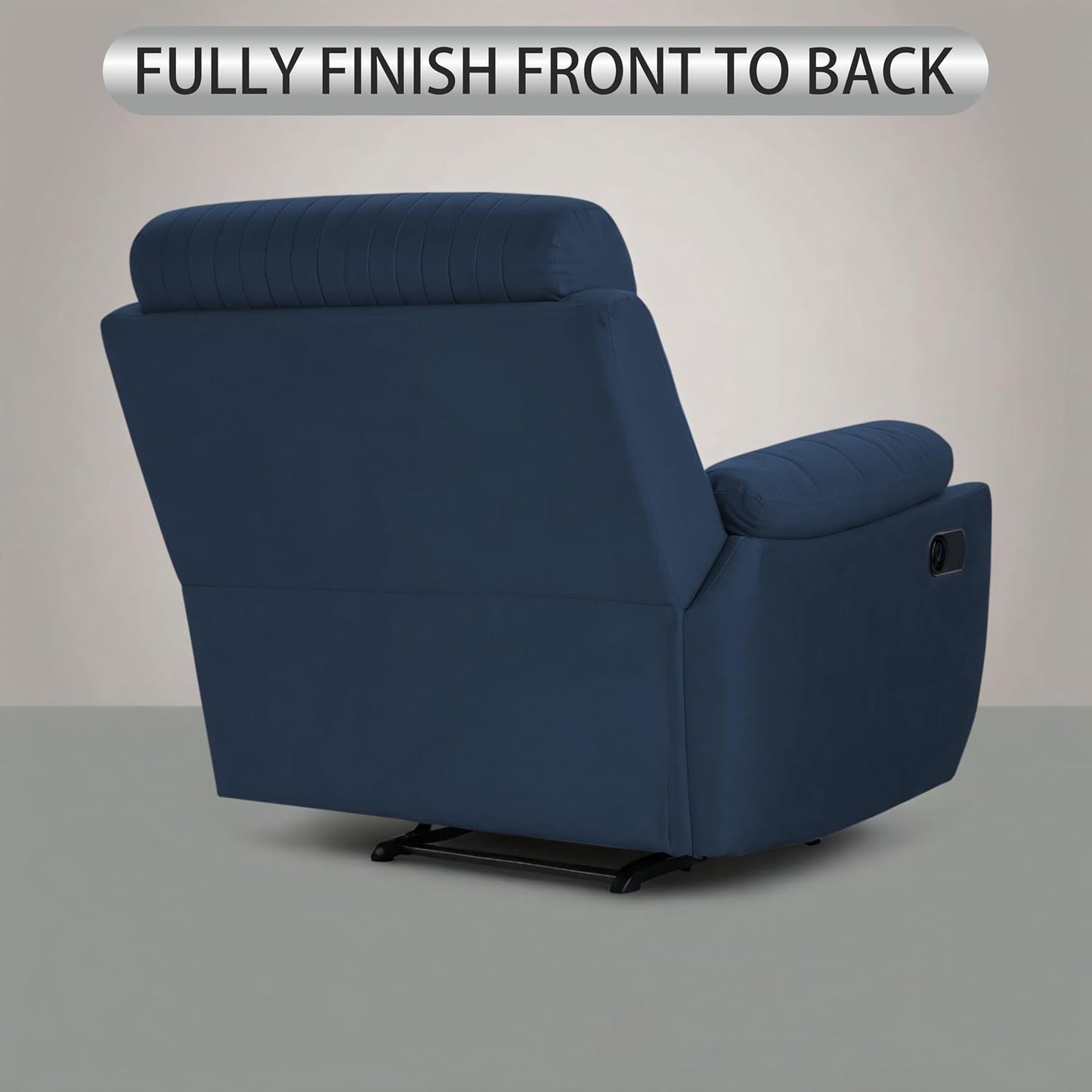 Adorn India Premium Majestic 1 Seater Recliner Manual Sofa Chair | Blue Suede Velvet Fabric | Soft Padded Back Rest & Handrest | Living Room Recliner Chair | 3 Years Warranty