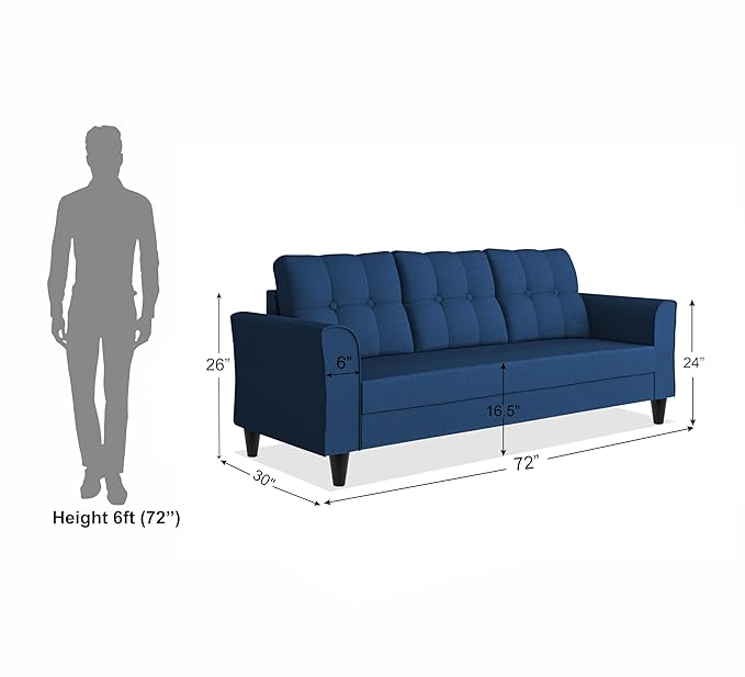 Adorn India Maddox Tufted 3 Seater Sofa (Blue) (3 Year Warranty)