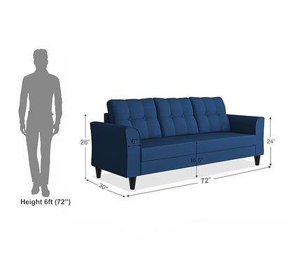 Adorn India Maddox Tufted 3 Seater Sofa (Blue) (3 Year Warranty)