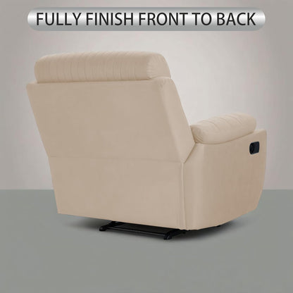 Adorn India Premium Majestic 1 Seater Recliner Manual Sofa Chair | Cream Suede Velvet Fabric | Soft Padded Back Rest & Handrest | Living Room Recliner Chair | 3 Years Warranty