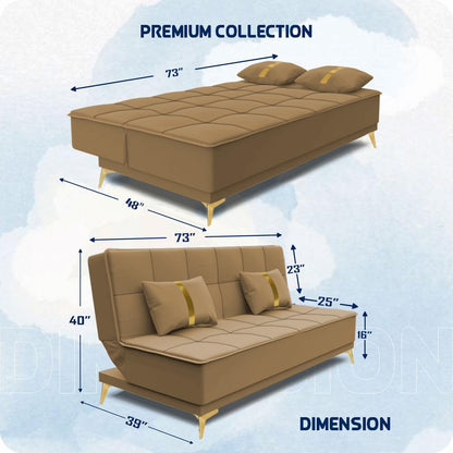 Adorn India Wood New Alyssum 3 Seater Sofa Cum Bed Velvet (Beige)