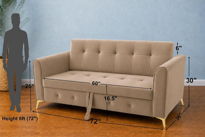 Adorn India Premium Mystic - 3 Years Warranty - 3 Seater Sofa Cum Bed Velvet Suede Fabric - Beige