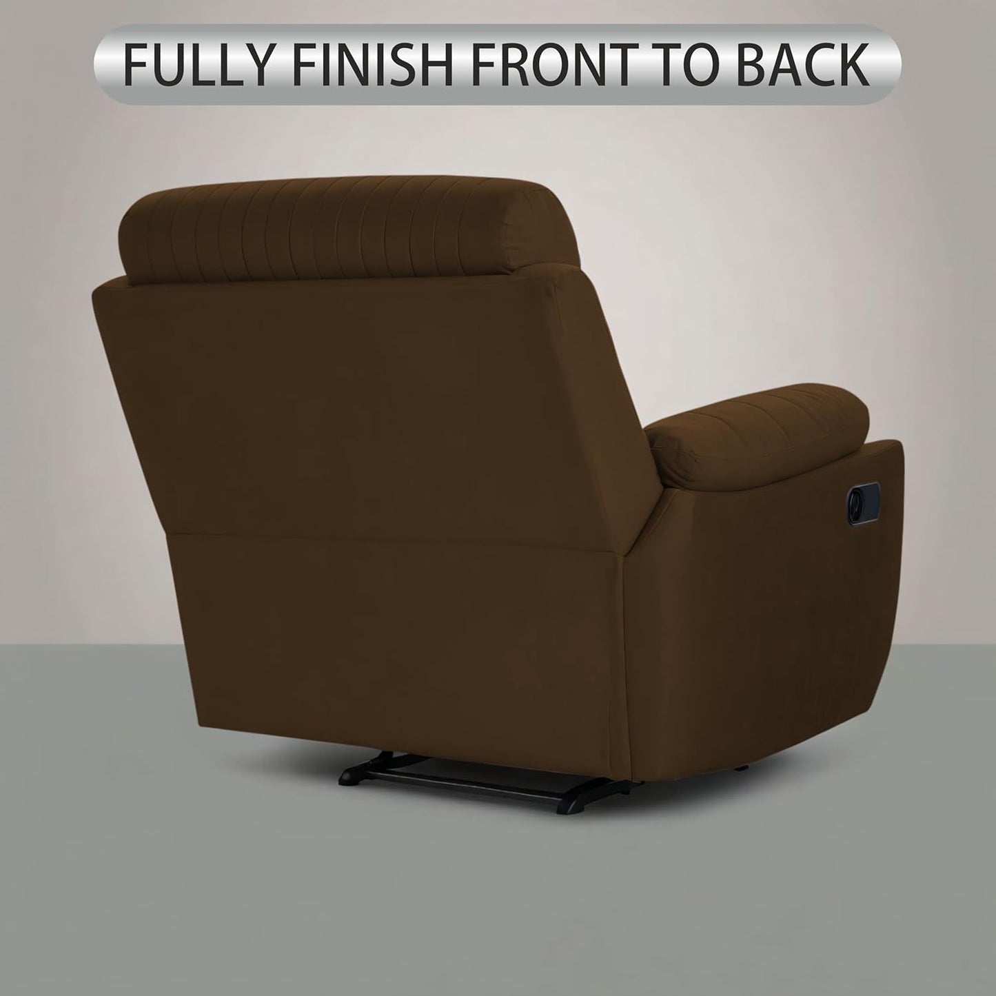 Adorn India Premium Majestic 1 Seater Recliner Manual Sofa Chair | Brown Suede Velvet Fabric | Soft Padded Back Rest & Handrest | Living Room Recliner Chair | 3 Years Warranty