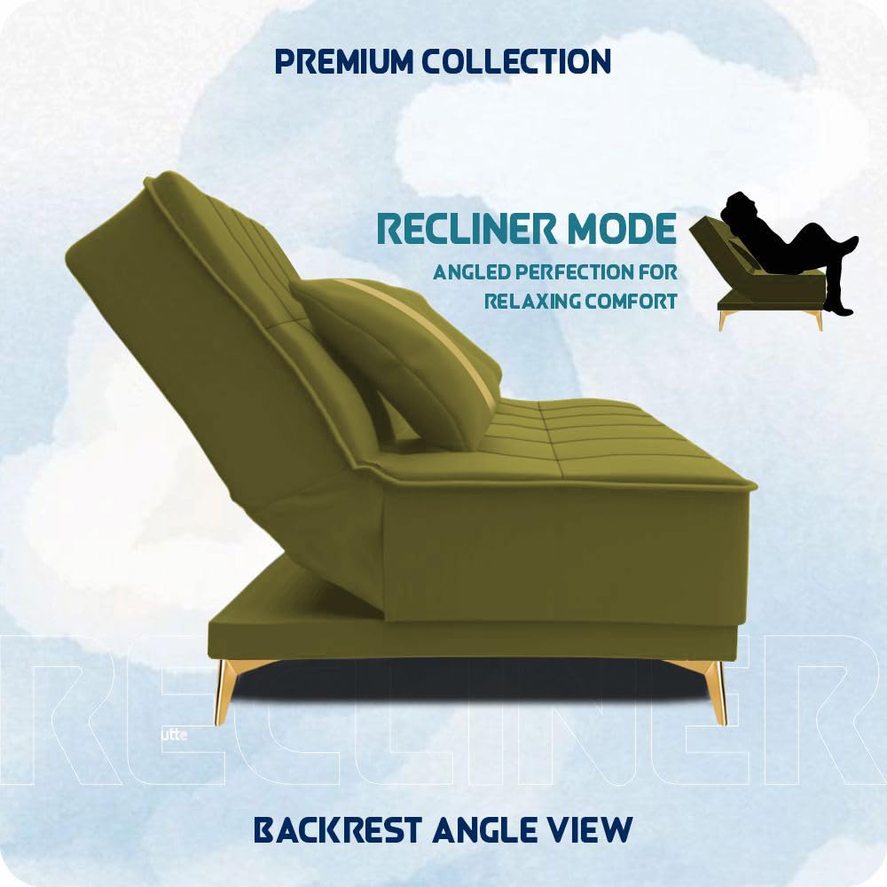 Adorn India Premium New Alyssum 3 Seater Sofa Cum Bed 4X6 Velvet Suede with 2 Cushions (Color Light Green) and Suitable for All Indoor, with 3 Years Warranty