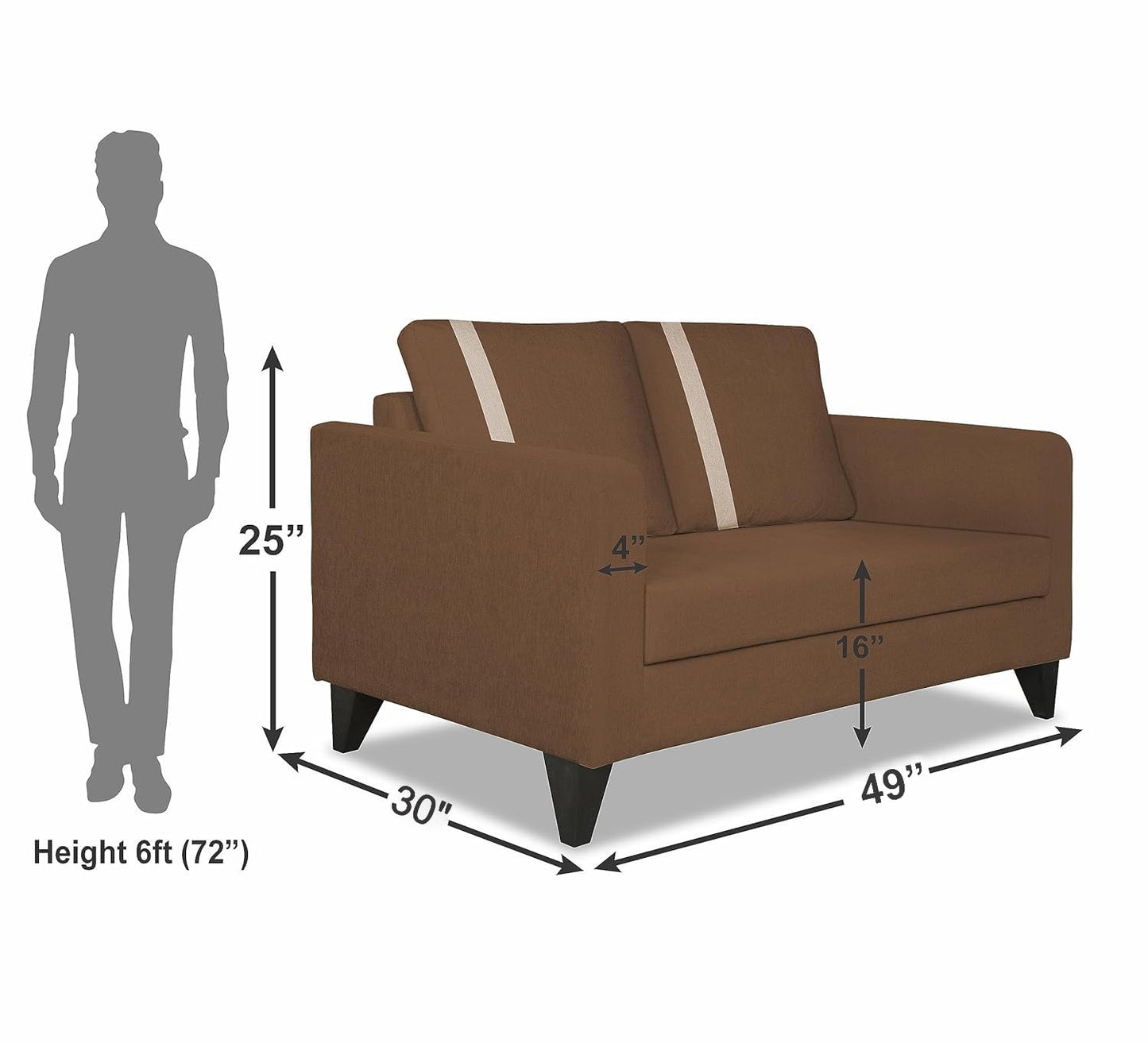 Adorn India Chandler Plus 2 Seater Sofa (Brown)