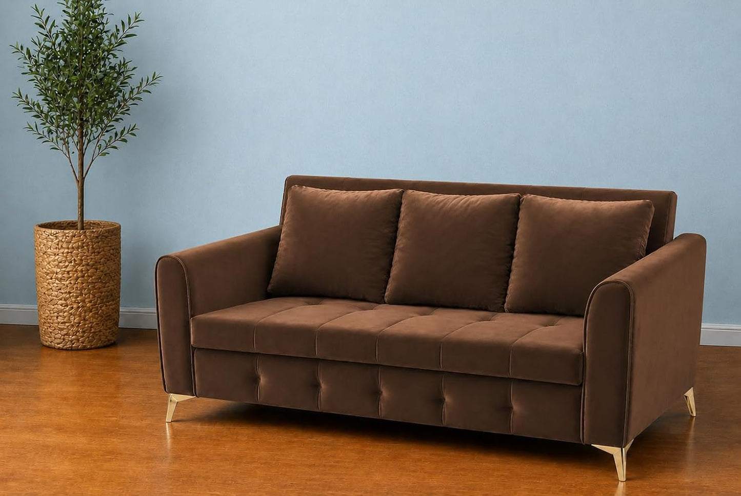 Adorn India Premium Mystic - 3 Years Warranty - 3 Seater Sofa Cum Bed Velvet Suede Fabric - Brown