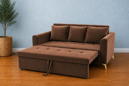 Adorn India Premium Mystic - 3 Years Warranty - 3 Seater Sofa Cum Bed Velvet Suede Fabric - Brown
