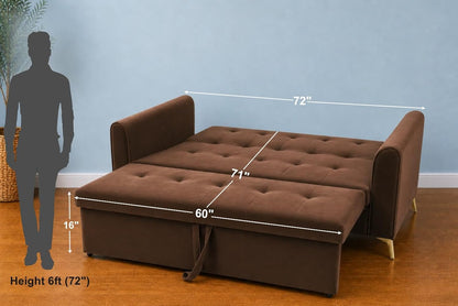 Adorn India Premium Mystic - 3 Years Warranty - 3 Seater Sofa Cum Bed Velvet Suede Fabric - Brown