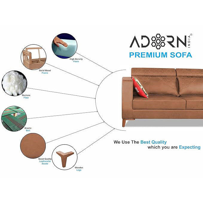 Adorn India Premium Pluto 3 Seater Sofa (Tan)