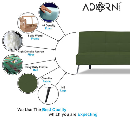 Adorn India Benjamin 3 Seater Sofa Cum Bed (Green) (3 Year Warranty)