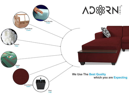 Adorn India Blazer L Shape 6 Seater Sofa Set (Left Side) (Maroon)