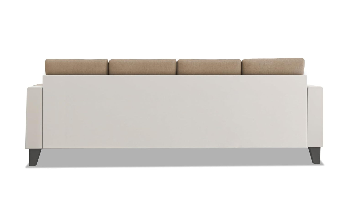 Adorn India Ashley Stripes Leatherette Fabric L Shape 5 Seater Sofa Set LHS (Beige & White) (3 Year Warranty)