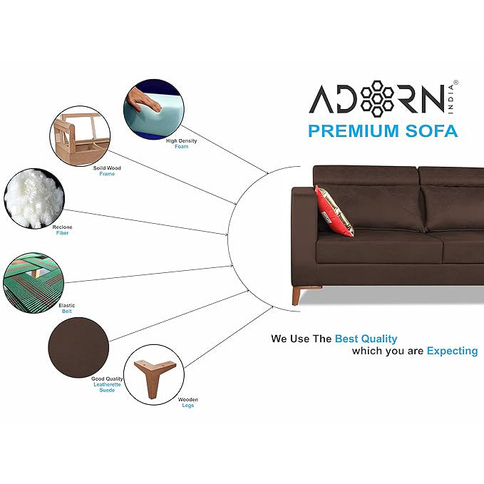 Adorn India Premium Pluto 3+2 Five Seater Sofa Set (Brown)