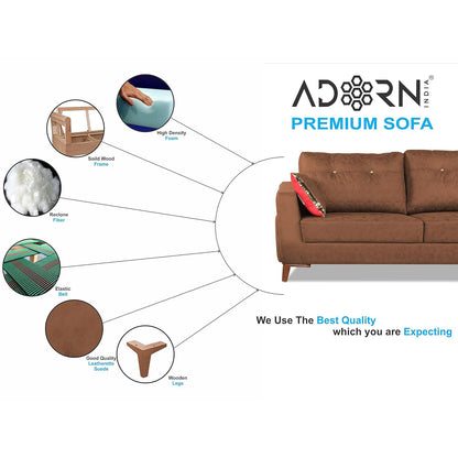 Adorn India Premium Phoenix 3+2 Five Seater Sofa Set (Leatherette Suede Fabric Colour Tan)