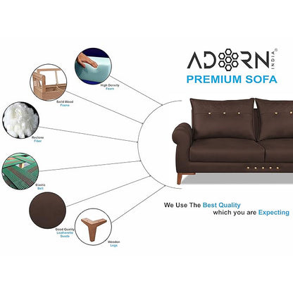 Adorn India Premium Jarvis 3 Seater Sofa (Leatherette Suede Fabric Color Brown)