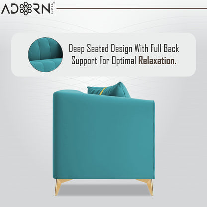 Adorn India Premium Mystic - 3 Years Warranty - 2 Seater Sofa Velvet Suede Fabric - Aqua Blue
