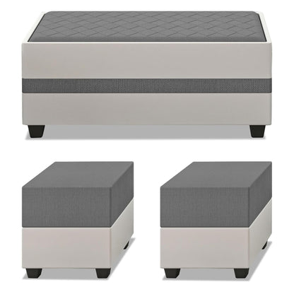 Adorn India Ashley Digitel Print Leatherette Fabric L Shape 8 Seater Sofa Set with 2 Ottoman Puffy & Center Table LHS (Grey & White) (3 Year Warranty)