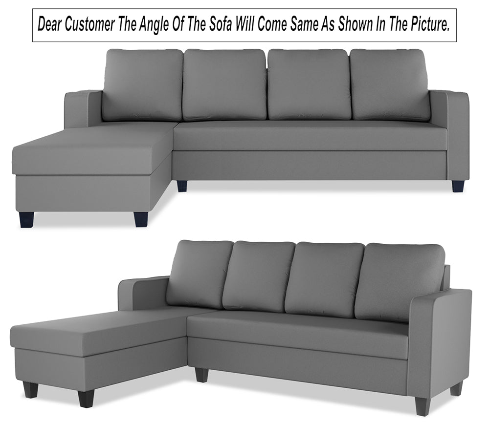 Adorn India Chandler Plain L Shape 6 Seater Sofa Set Lhs (Grey) (3 Year Warranty)