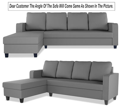 Adorn India Chandler Plain L Shape 6 Seater Sofa Set Lhs (Grey) (3 Year Warranty)