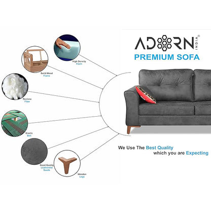 Adorn India Premium Aslaug 3 Seater Sofa (Leatherette Suede Fabric Colour Grey)