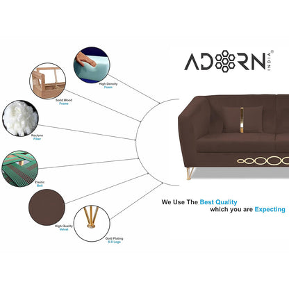 Adorn India Premium Camilla 3-1-1 5 Seater Sofa Set (Velvet Fabric Colour Brown)