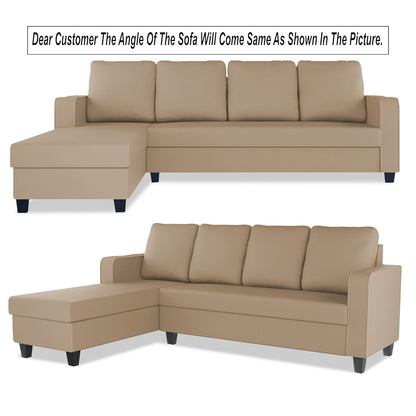 Adorn India Chandler Plain L Shape 6 Seater Sofa Set Lhs (Beige) (3 Year Warranty)