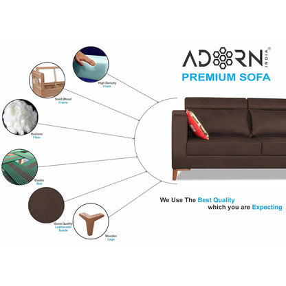 Adorn India Premium Pluto 3 Seater Sofa (Brown)