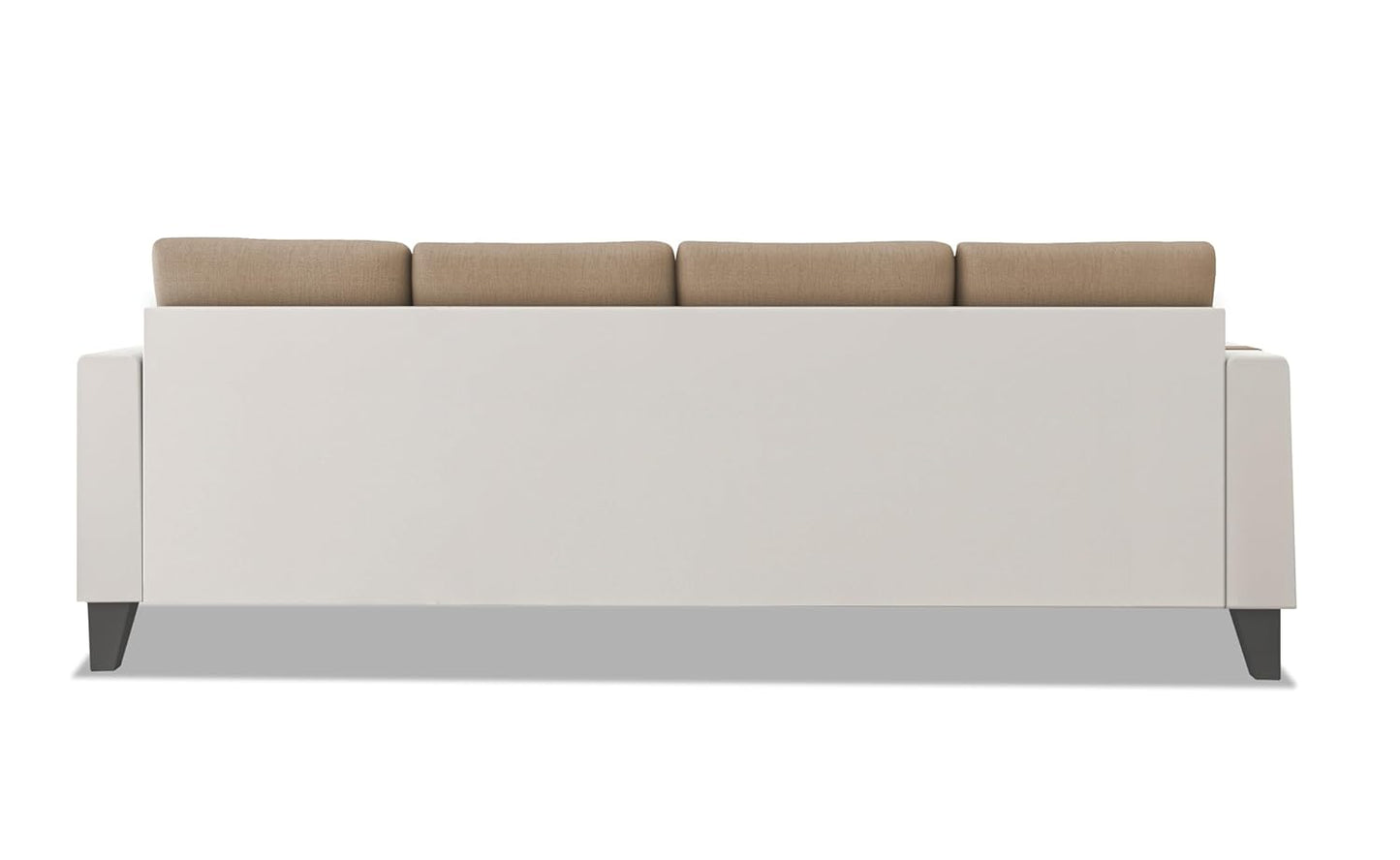 Adorn India Ashley Stripes Leatherette Fabric L Shape 5 Seater Sofa Set RHS (Beige & White) (3 Year Warranty)