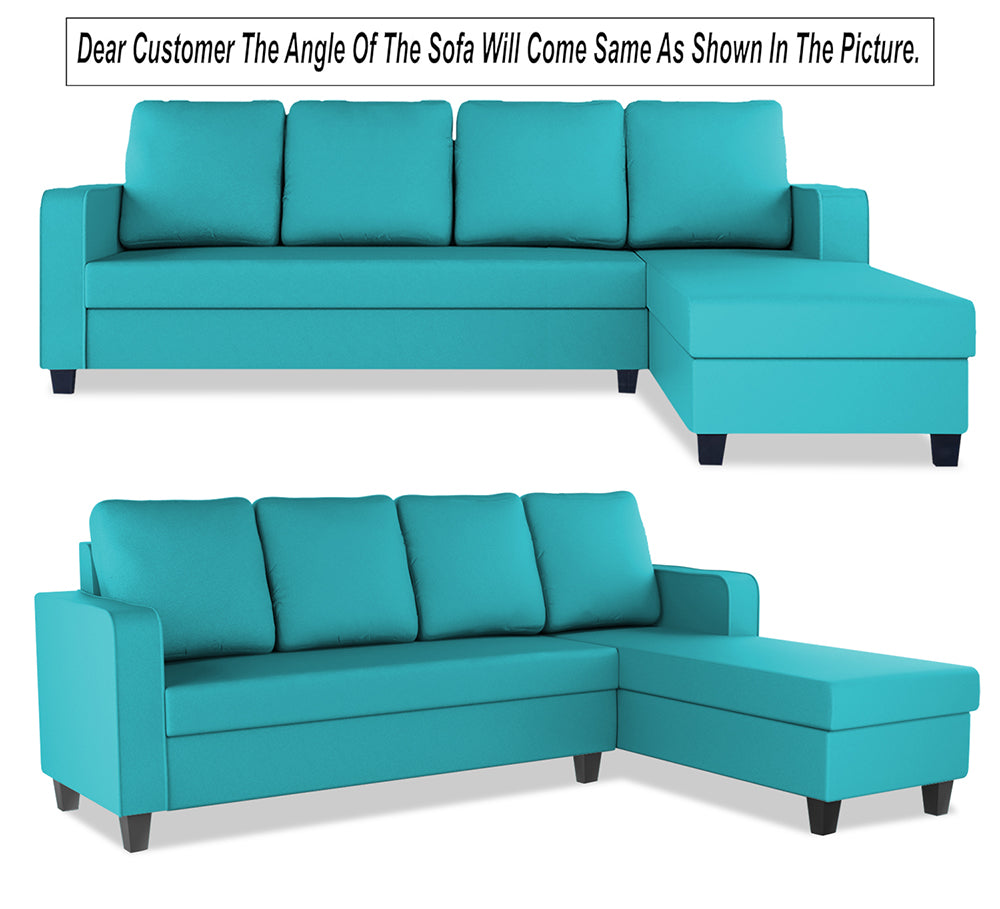 Adorn India Chandler Plain L Shape 6 Seater Sofa Set RHS (Aqua Blue) (3 Year Warranty)