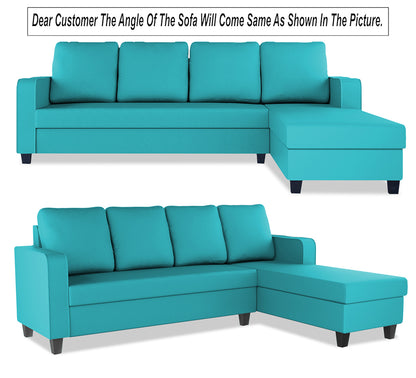 Adorn India Chandler Plain L Shape 6 Seater Sofa Set RHS (Aqua Blue) (3 Year Warranty)