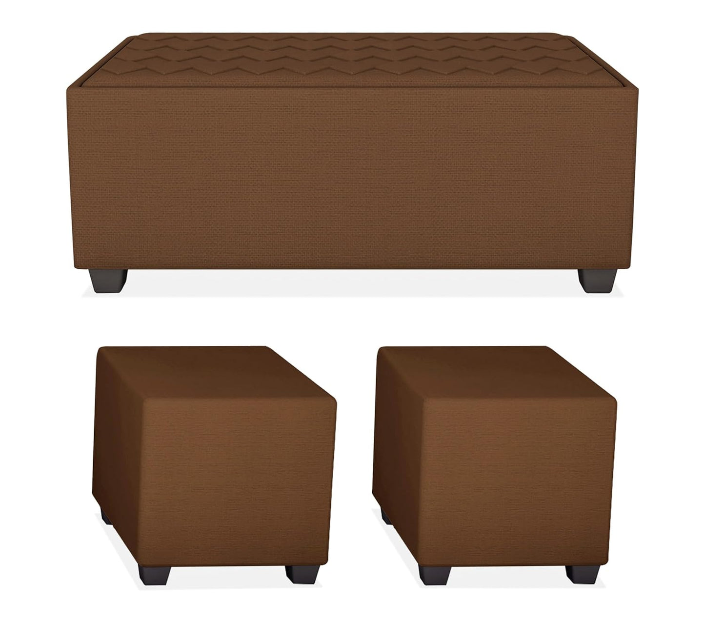 Adorn India Rio Elegant L Shape 8 Seater Sofa Set with Center Table and 2 Ottoman Puffy (LHS) (Brown) (3 Year Warranty)