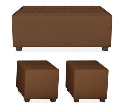 Adorn India Rio Elegant L Shape 8 Seater Sofa Set with Center Table and 2 Ottoman Puffy (LHS) (Brown) (3 Year Warranty)