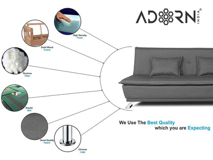 Adorn India Arden 4 Seater Plain Sofa Cum Bed 4 X 6 (Grey) (3 Year Warranty)
