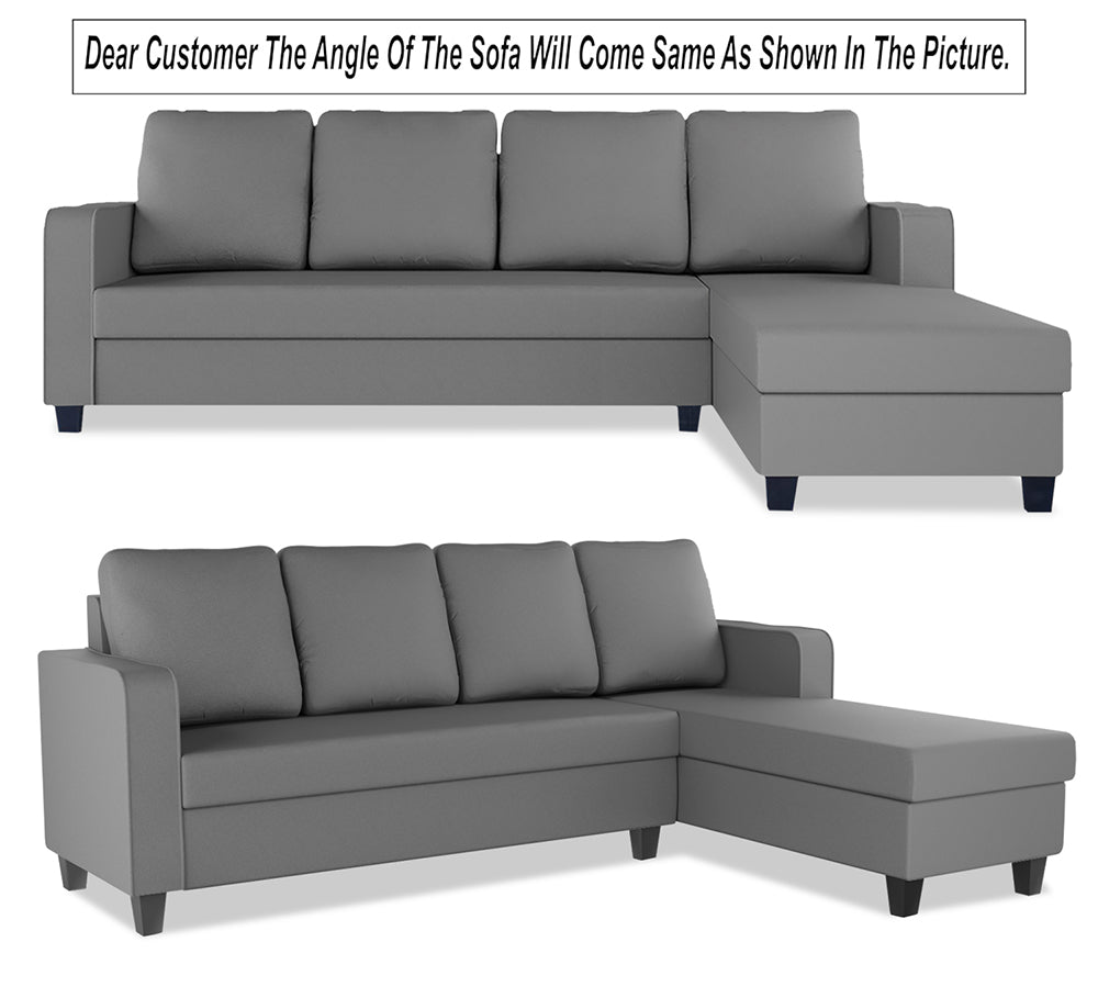 Adorn India Chandler Plain L Shape 6 Seater Sofa Set RHS (Grey) (3 Year Warranty)