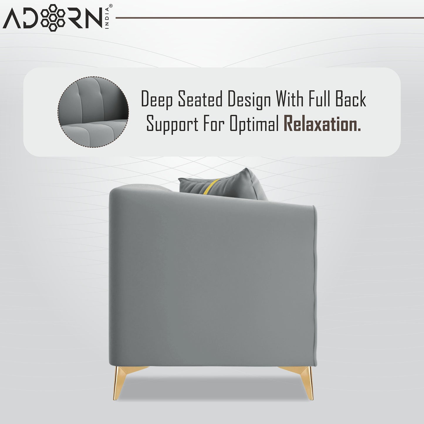 Adorn India Premium Mystic - 3 Years Warranty - 2 Seater Sofa Velvet Suede Fabric - Grey