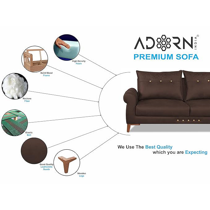 Adorn India Premium Jarvis 3+2 Five Seater Sofa Set (Leatherette Suede Fabric Colour Brown)