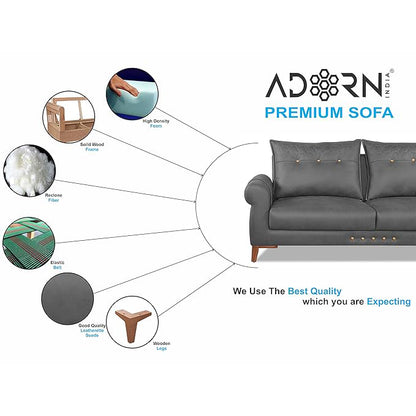 Adorn India Premium Jarvis 3+2 Five Seater Sofa Set (Leatherette Suede Fabric Colour Grey)