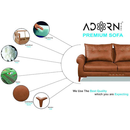 Adorn India Premium Jarvis 3 Seater Sofa (Leatherette Suede Fabric Color Tan)