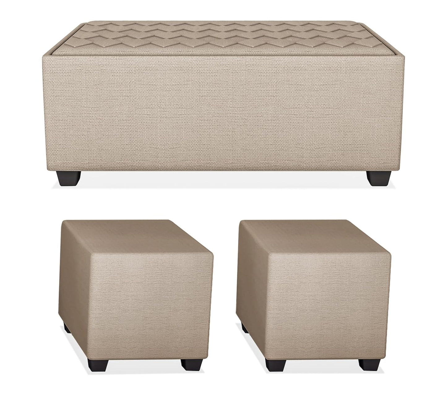 Adorn India Rio Elegant L Shape 8 Seater Sofa Set with Center Table and 2 Ottoman Puffy (LHS) (Beige) (3 Year Warranty)
