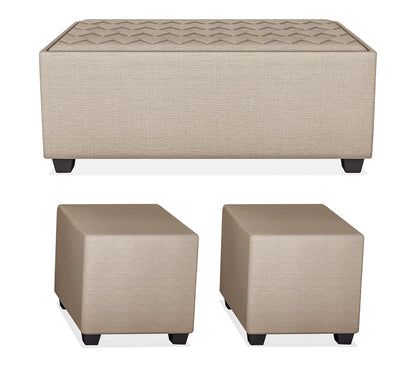 Adorn India Rio Elegant L Shape 8 Seater Sofa Set with Center Table and 2 Ottoman Puffy (LHS) (Beige) (3 Year Warranty)
