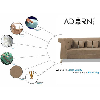 Adorn India Premium Raygan L Shape 6 Seater Sofa Set Right Side (Velvet Fabric Colour Camel)