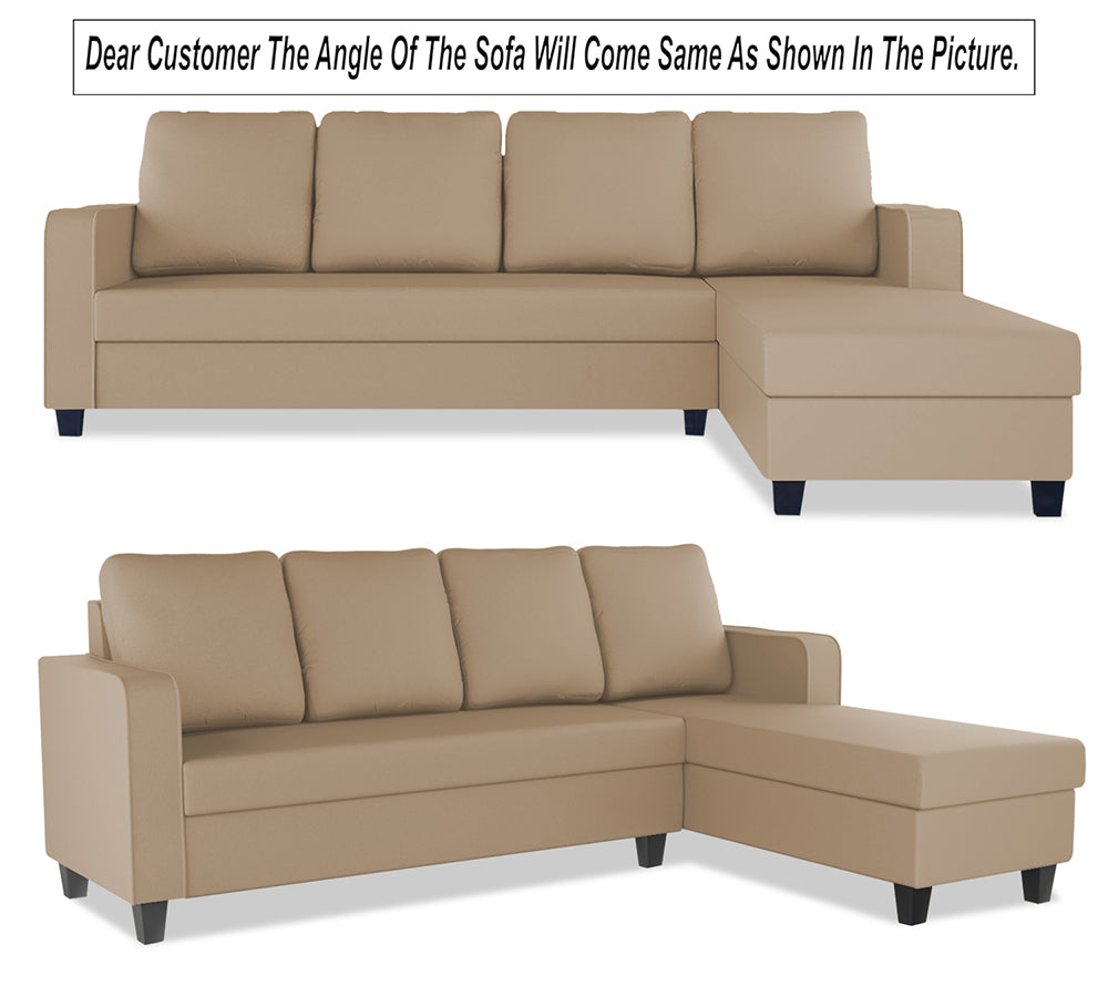 Adorn India Chandler Plain L Shape 6 Seater Sofa Set RHS (Beige) (3 Year Warranty)