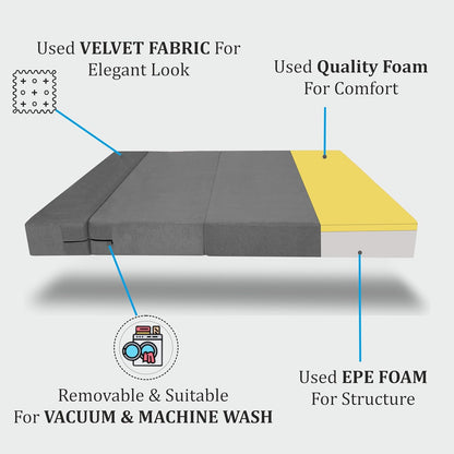Adorn India Easy 3 Seater Sofa Cum Bed | Velvet Fabric | Brown | Plain Design | 6x5 Ft | Comfortable Seating | Washable Cover | Perfect for Home & Office