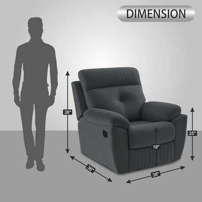 Adorn India Premium Majestic 1 Seater Recliner Manual Sofa Chair | Dark Grey Suede Velvet Fabric | Soft Padded Back Rest & Handrest | Living Room Recliner Chair | 3 Years Warranty